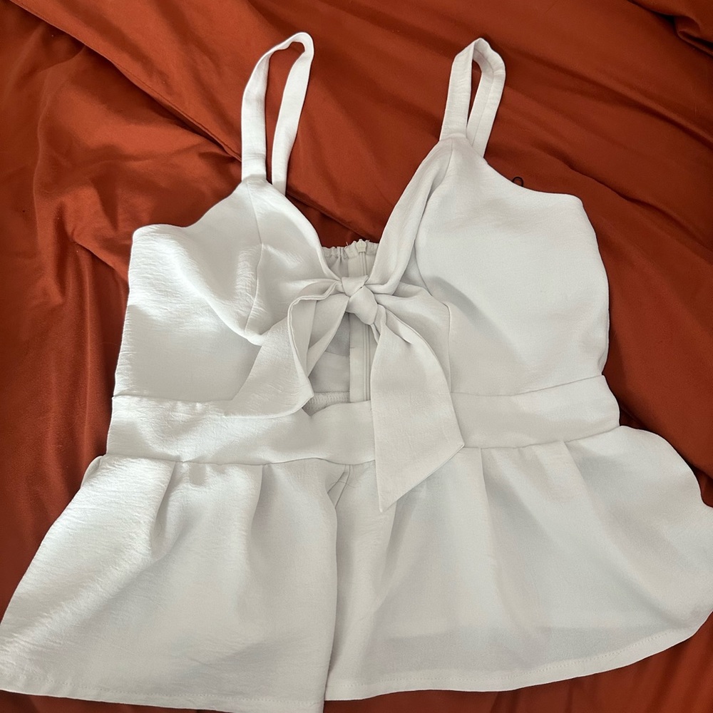 Bow Flowy Tank Top-White